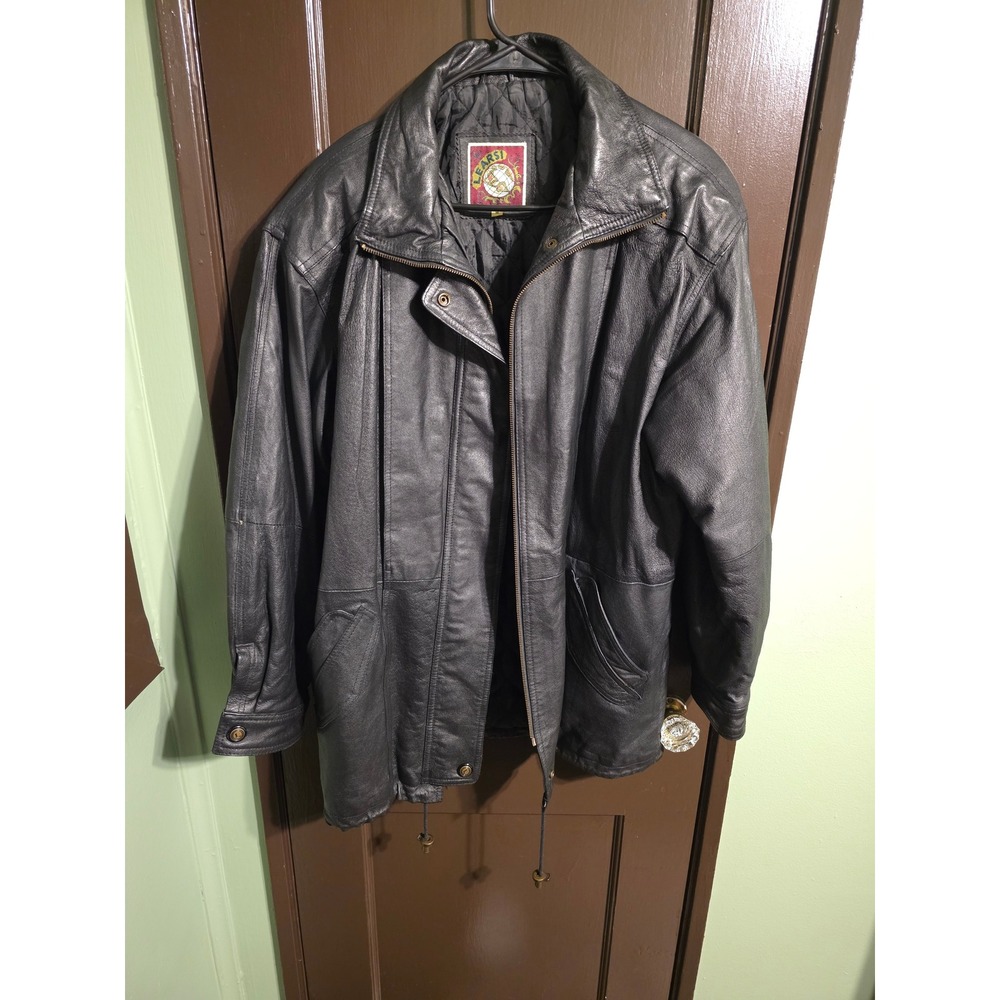 Rare Learsi Vintage Black Leather Jacket Quilted Lined Coat Size M Unisex